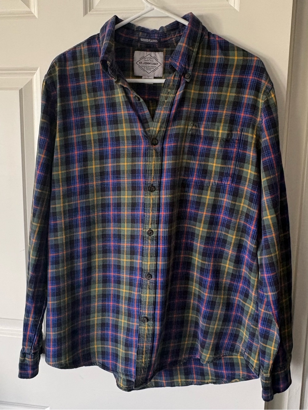 St. John's Bay Men's Plaid Button-Down Shirt - Navy, Green, Red, Yellow